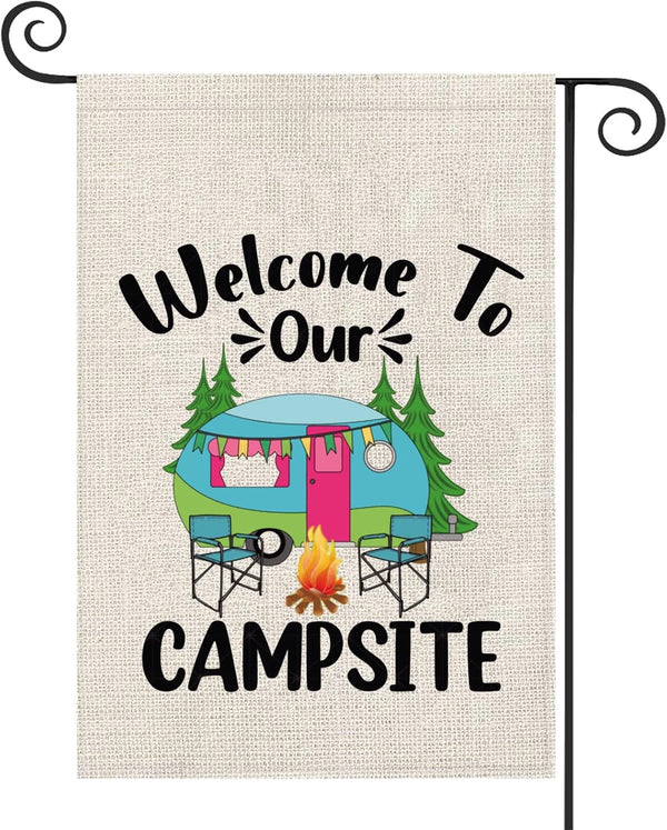 ZJXHPO Camping RV Flag, Welcome To Our Camper Garden Flag for Camping Lover Yard Decor (Happy Camper Sign)