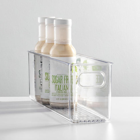 mDesign Plastic Kitchen Organizer - Storage Holder Bin with Handles for Pantry, Fridge/Freezer, Clear