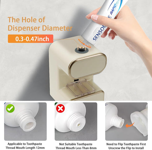 3 Automatic Electric Toothpaste Dispenser, Wall Mounted with Toothbrush Slots, for Kids and Adults (Beige)