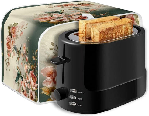 Hummingbird Floral Print 2 Slice Toaster Cover, Dust Protection Kitchen Appliance Cover with Handle, Washable