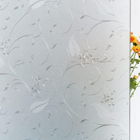 Mikomer Privacy Window Film, Etched Flowers Static Cling Glass Door Film, 17.5 inches by 118 inches
