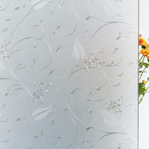 Mikomer Privacy Window Film, Etched Flowers Static Cling Glass Door Film, Non Adhesive Heat Control Anti UV, 11.8x78.7