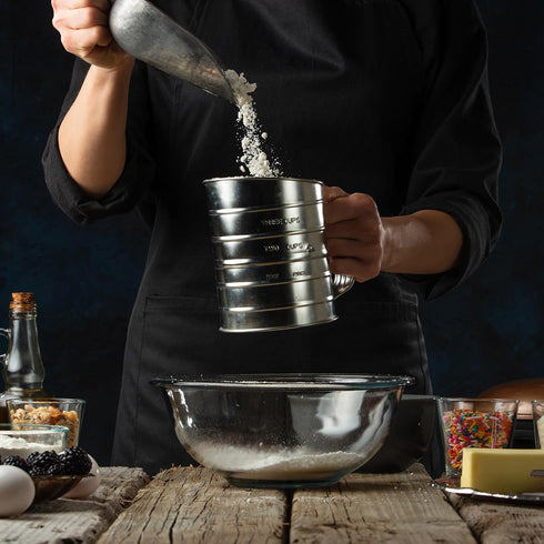 Esvopa 3 Flour Sifter for Baking, Stainless Steel Cup Flour Sifter with Rotary Hand Crank, Fine Mesh and Agitator Flour