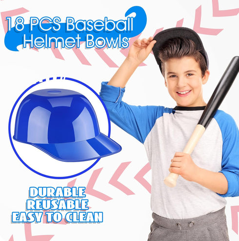 Baseball Helmet Ice Cream Snack Bowl, 8 oz Mini Baseball Cap Bowls for Kids Party (Dark Blue, 18 Pack)
