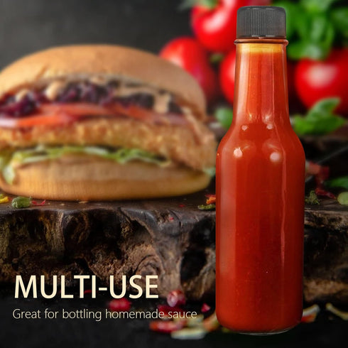 12 5 oz/ 150 ml pcs Hot Sauce Glass Bottles with Leak Proof Screw Cap,Orifice Reducer Dripper Insert, Clear Oil Bottle