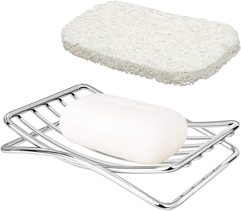 Stainless Steel Soap Dish - Self-draining Bar Soap Holder for Shower & Bathroom, Easy Cleaning Quick Dry with White