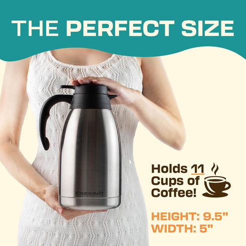 Thermal Coffee Carafe 68oz / 2L, Insulated Stainless Steel Dispenser for Hot Beverages, Ideal for Parties