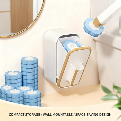 KIRIKIT 48 (1 Wand+48 Disposable Toilet Brush with Refill Heads and Holder Includes Storage Caddy&Toilet Bowl Wand
