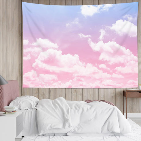 HVEST Pink Cloud Tapestry: Pink and Purple Nature Landscape for Bedroom, Living Room, Girl Dorm Decor, 60W X 40H