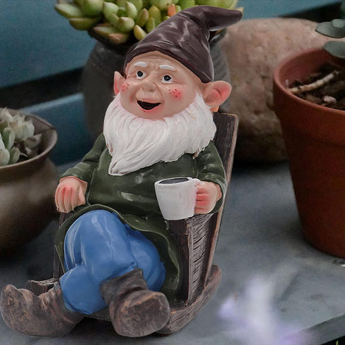 Drinking Coffee Garden Gnome Statue, Wizard Gnome 3D Dwarves, Polyresin Outdoor Sculpture Gnome Statue Garden Figurine Art Garden Decoration for Lawn Yard Balcony Porch Patio…