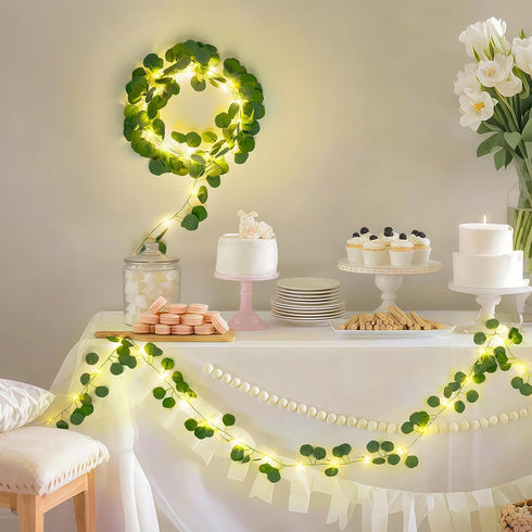 33 100 JMEXSUSS FT LED Eucalyptus Vine Fairy Lights, Vines with Lights Battery Operated with Remote, Eucalyptus Leaf