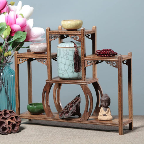 Wood Display Stand, Antique Wooden Display Shelf, Freestanding Small Bookshelf Desk Organizer for Home Office