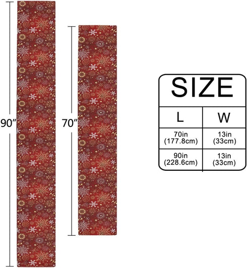 Christmas Winter Snowflake Table Runner, 13x90 Inches Double Sided, Luxurious Gold Red for Kitchen Dining Decor