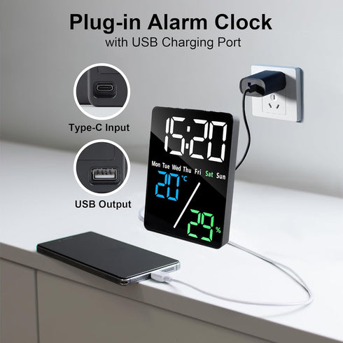 5.7" Snooze Lafocuse LED Digital Alarm Clock Bedside, Table Clocks with Dual Alarm, Date, Day, Temperature, DST, USB