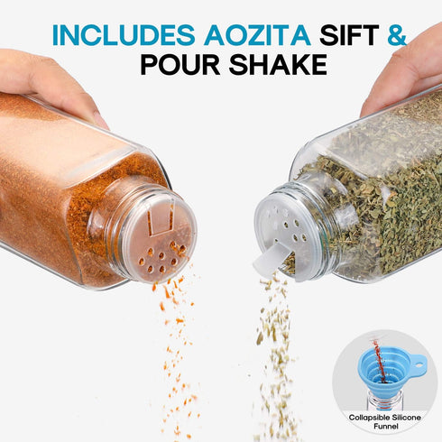AOZITA 14 Pcs Glass Spice Jars with Labels, 8oz Empty Square Bottles, Shaker Lids, Airtight Caps