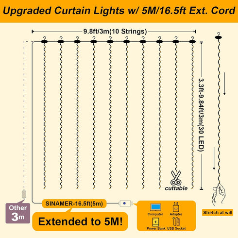 Warm White Curtain Light, 300 LED 9.8ft x 9.8ft Fairy String Light with 16 Hooks, Remote Control for Indoor Decorations