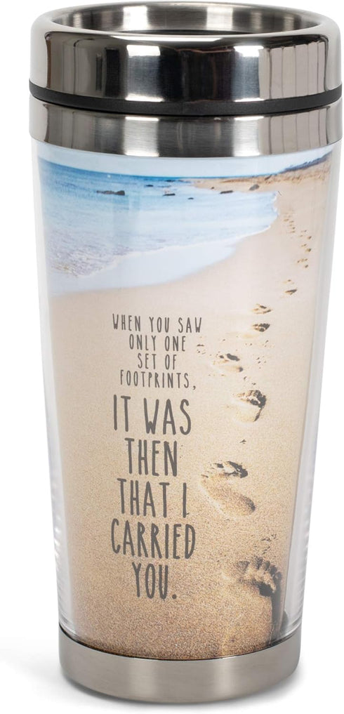Footprints in the Sand Poem - 16 Oz. Stainless Steel Insulated Travel Mug with Lid
