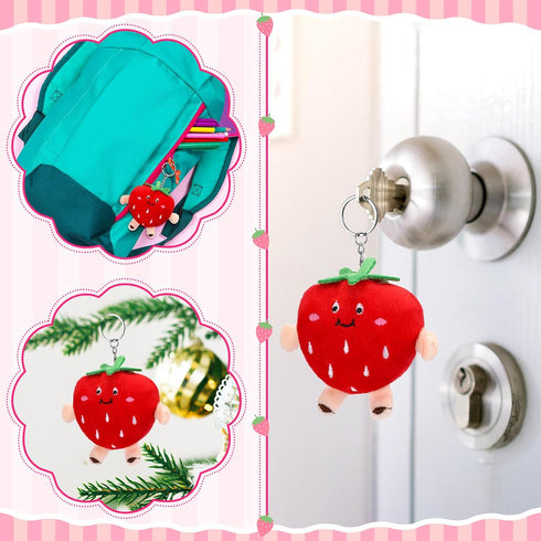 24 Pcs Cute Strawberry Fruit Keychains - Plush Pendant Kawaii Charm for Party Favors