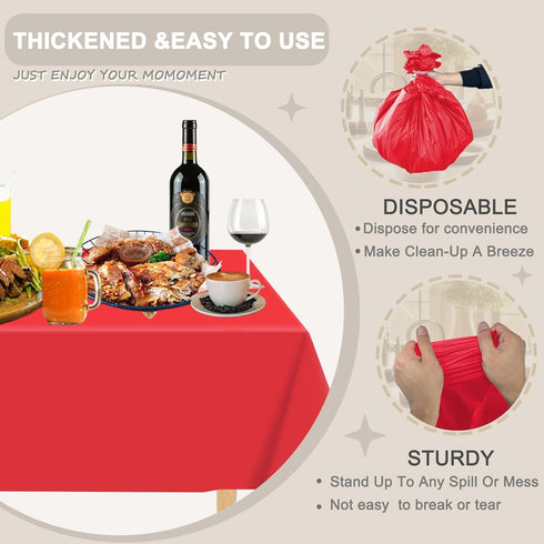 D&Z Disposable Plastic Table Cloth, 12 Pack Red Rectangle Tablecloth, 54 x 108 Inch for Party, Picnic