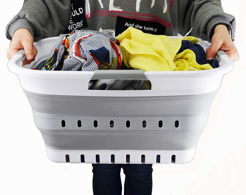 SAMMART 30L (8 Gallon) Collapsible Plastic Laundry Basket, Foldable Pop Up Storage Container/Organizer - Space Saving