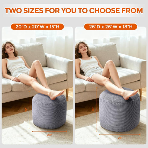 20" 20" 15" x x Pouf Ottoman Foot Rest, Pre-Stuffed Round Foot Stool with Odorless Shredded Memory Foam, Furry & Fluffy