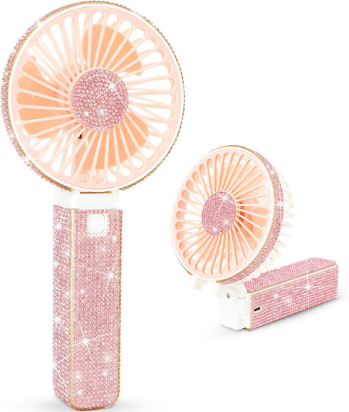 Mudder Crystal Bling Rhinestone Mini Handheld Fan, Portable USB Rechargeable, Battery Operated Small Folding Fan for