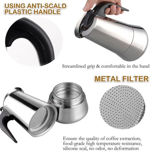 2 Cup 100ML 3.3oz Stainless Steel Moka Pot Espresso Maker - Italian Coffee Percolator for Home Camping