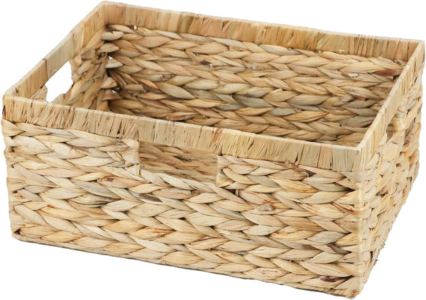 Large Wicker Basket, Water Hyacinth Wicker Storage Basket for Organizing, Rectangular Basket with Handles