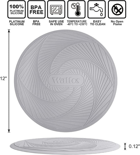 Walfos 12-Inch Silicone Microwave Mat & Pot Holders, Non-Slip Heat Resistant for Oven, Hot Pot, Bowl