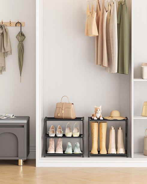 3 Closet HITHIM Tiers Small Shoe Rack,Narrow Stackable Shoe Shelf Organizer,Sturdy Shoe Stand, Non-Woven Fabric Metal