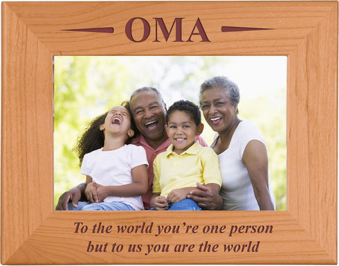 CustomGiftsNow Engraved Wood Picture Frame, Oma - To the world you're one person but to us you are the world (5x7