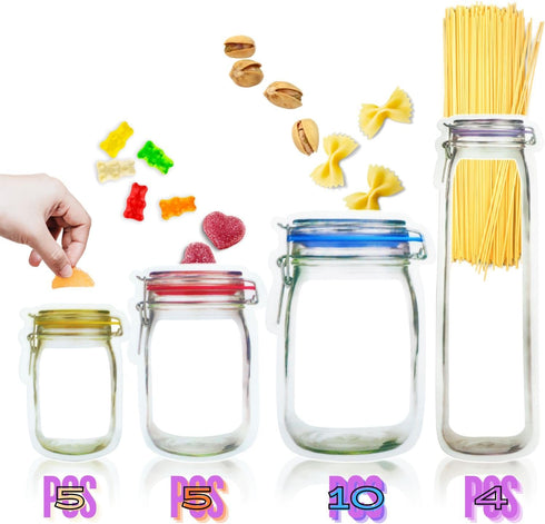 Candy Nut Bag, Set of 24 Reusable Mason Jar Bags, Ideal for Fresh & Leakproof Snack Storage