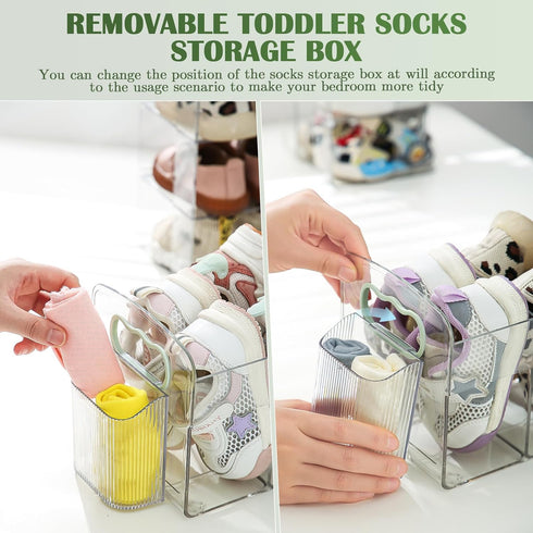 2 Pack 2Pack 4 Closet Upgraded Kids Shoe Rack with Socks Rack, Clear Acrylic Baby Shoe Organizer with Side Anti-Slip