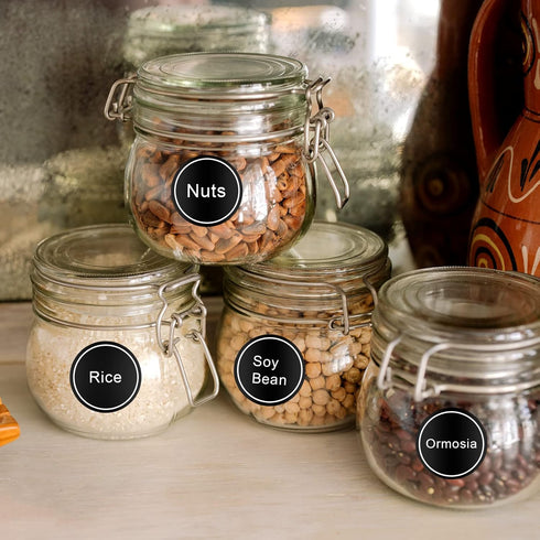 SAVITA 432pcs 3.5cm Waterproof Spice Labels Stickers, Round Preprinted for Spice Jar Organization (Black)