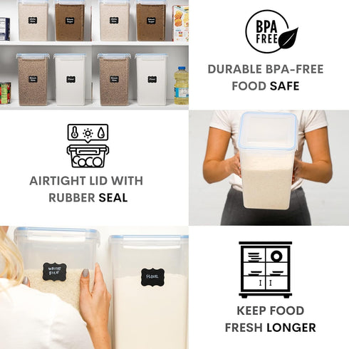WHITE FEATHER SUPPLIES 4 PC Large Airtight Food Storage Containers with Lids, BPA Free Plastic for Kitchen & Pantry