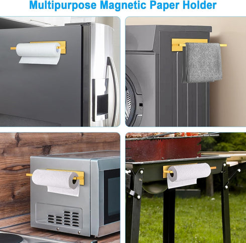 Gold Paper Towel Holder, Magnetic Paper Towel Holder for Fridge, Toilet Paper Roll Holder Magnet Fridge Rack Wall Mount