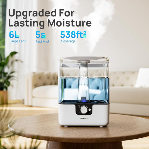 6L 26dB 50 1 Pack 2 CHIVALZ Humidifiers for Bedroom Large Room Home, Cool Mist Top Fill Humidifiers for Baby Nursery