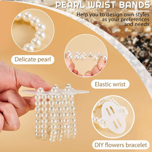 Hicarer 16 Pieces Corsage Wristlet Bracelet, Elastic Pearl Bands for Wedding Corsages, DIY Accessories for Bridesmaid