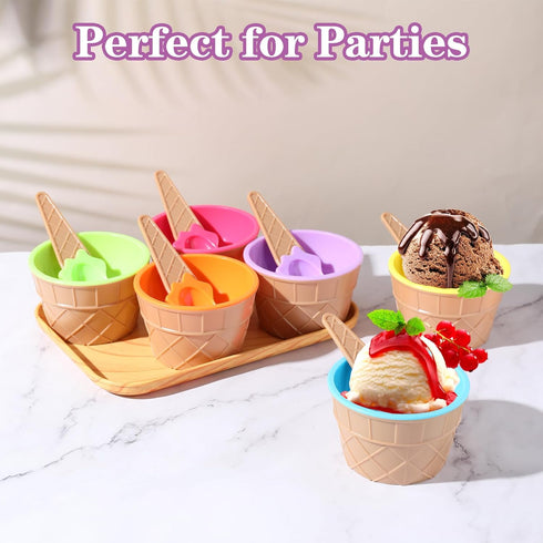 Direct Ice Cream Cups with Spoons, Large Plastic Dish with Spoon, Dessert Sundae Frozen Yogurt Bowls Set of 24