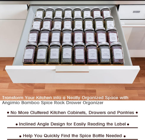 Angimio 8 Set- 7" 14" (7" 14") Bamboo Spice Rack Drawer Organizer - Pieces Wide Per Piece - Combine Pieces Into Wide