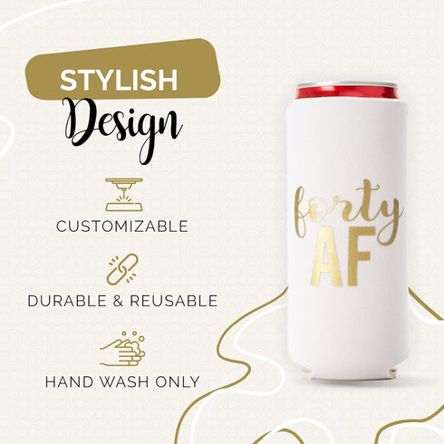 Forty AF Can Coolers, Set of 12 for 40th Birthday Favors and Party Decorations for Men and Women