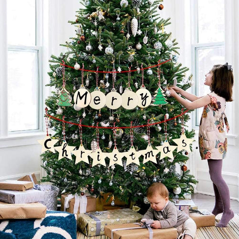 OurWarm 40PCS Wooden Christmas Ornaments - Unfinished Wood Slices for DIY Crafts and Hanging Decorations