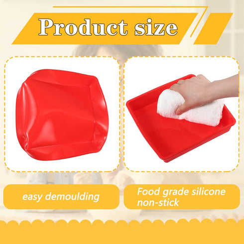 Set of 4 Red Silicone Square Cake Pan, Nonstick Brownie Pan for Muffin, Bread, Rice Crispy, Lasagna, Pie