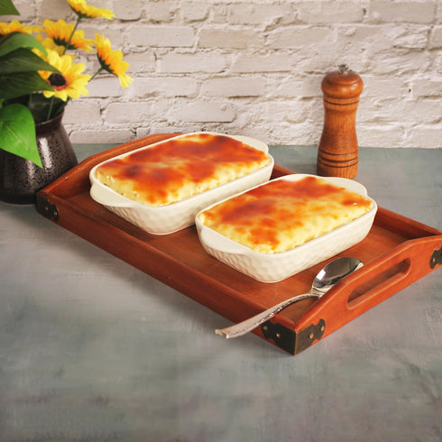 Rectangular Porcelain Baking Dish Set, Au Gratin Dishes and Ramekins, 16 oz Bakeware Set of 2, Beige