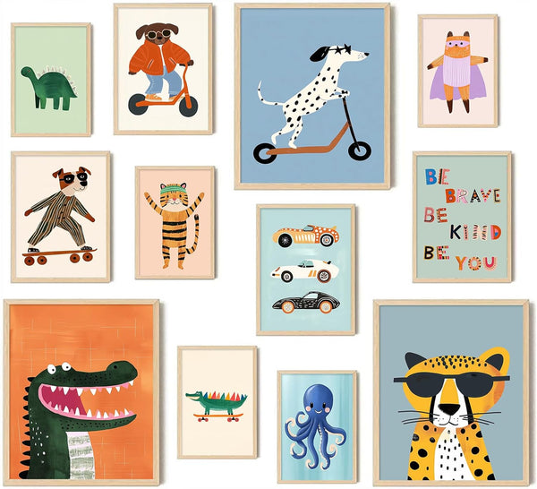 Aroutde 12Pcs Baby Nursery Room Decor, Cartoon Animal Playroom Canvas Wall Art Kids