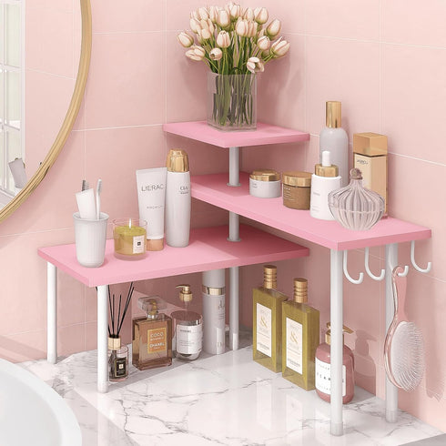 Homode Pink Bathroom Counter Organizer, 3 Tier Counter Shelf for Makeup, Dresser Table, Over Sink, Desktop