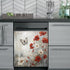 Rustic Farmhouse Magnetic Dishwasher Cover, White and Red Flowers Vinyl Decal, 23Wx26H Inches