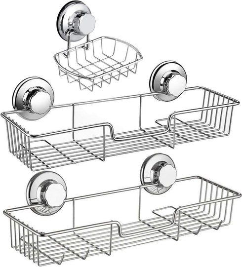 iPEGTOP 3in1 Suction Cup Shower Caddy Bath Wall Shelf + Soap Dish Holder, Rustproof Stainless Steel Bathroom Storage