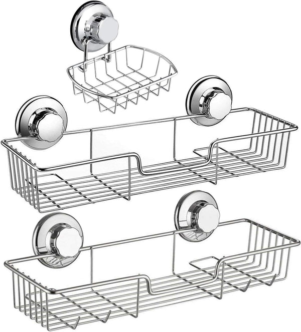 iPEGTOP 3in1 Suction Cup Shower Caddy Bath Wall Shelf + Soap Dish Holder, Rustproof Stainless Steel Bathroom Storage