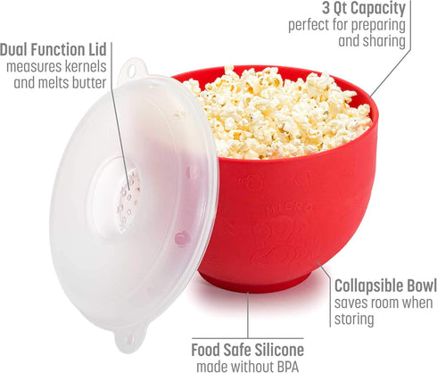 Goodful Silicone Popcorn Popper, Collapsible Hot Air Microwavable Popcorn Maker Bowl Made without BPA (Red)